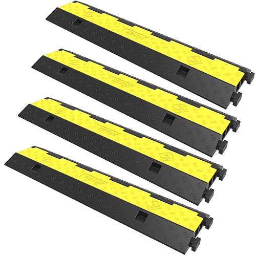 VEVOR Cable Protector Ramp, 4 Packs 2 Channels Rubber Modular Speed Bumps Rated 11000 LBS Load Capacity, Protective Wire Cord Ramp Driveway Rubber