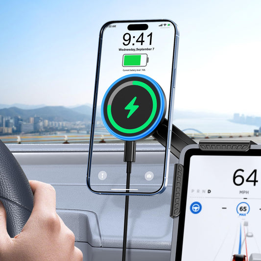 Tesla Car Mount Charger, [Heat Restriction] [LED RGB HandsFree] Wireless Car Phone Holder Charger, Magnetic Phone Holders for Your Car for Tesla Model