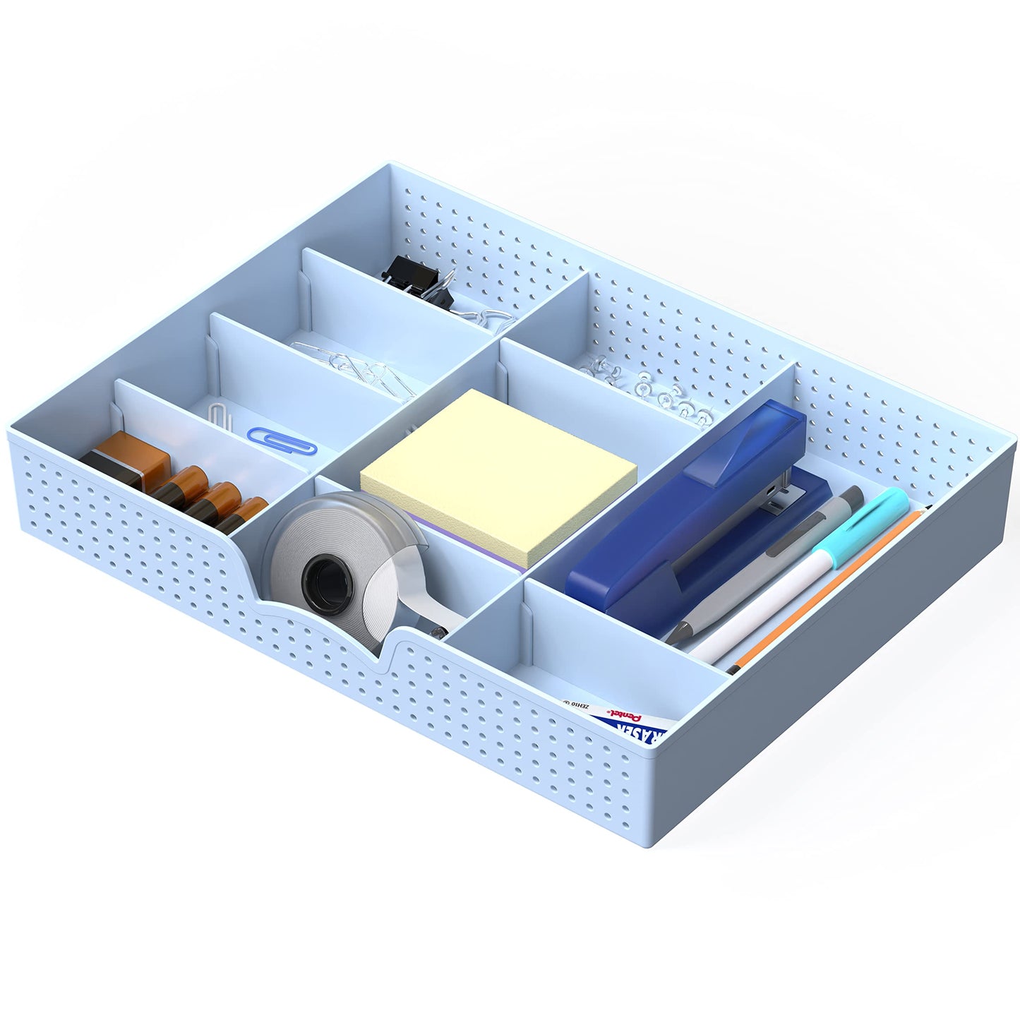 Simple Houseware Drawer Organizer Tray, 9 Adjustable Compartments, Blue
