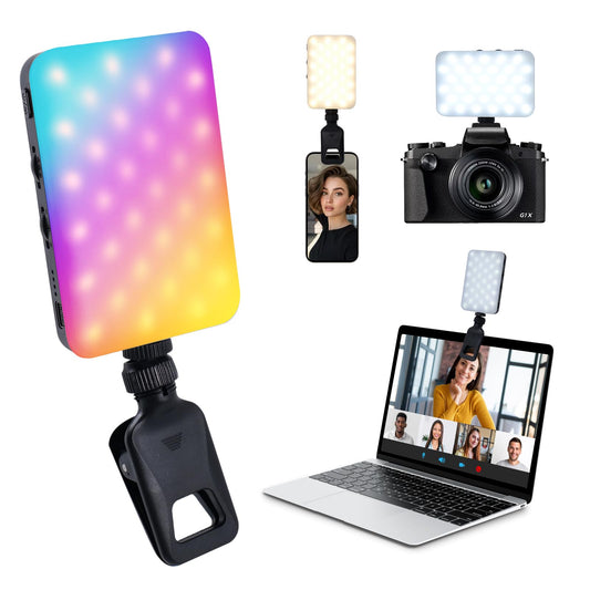 Universal Selfie Light with Power Bank 2000mAh, 96+ CRI Studio Lighting, 360° Adjustable Phone Holder & Hot Shoe Mount for Camera, 3 Temperature & RGB