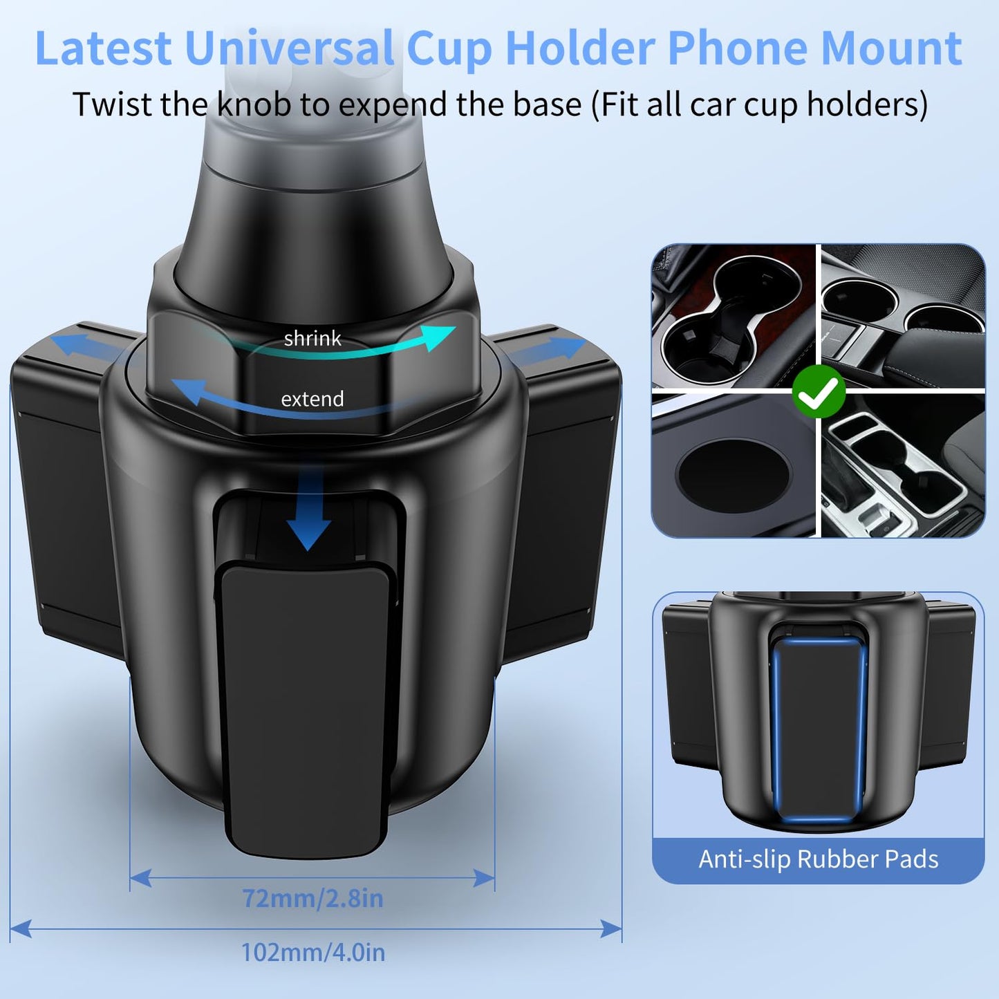 bokilino Cup Phone Mount for Car, [Upgraded Version] Universal Cup Phone Cradle Holder with Long and Adjustable Neck, Friendly Compatible with Cell