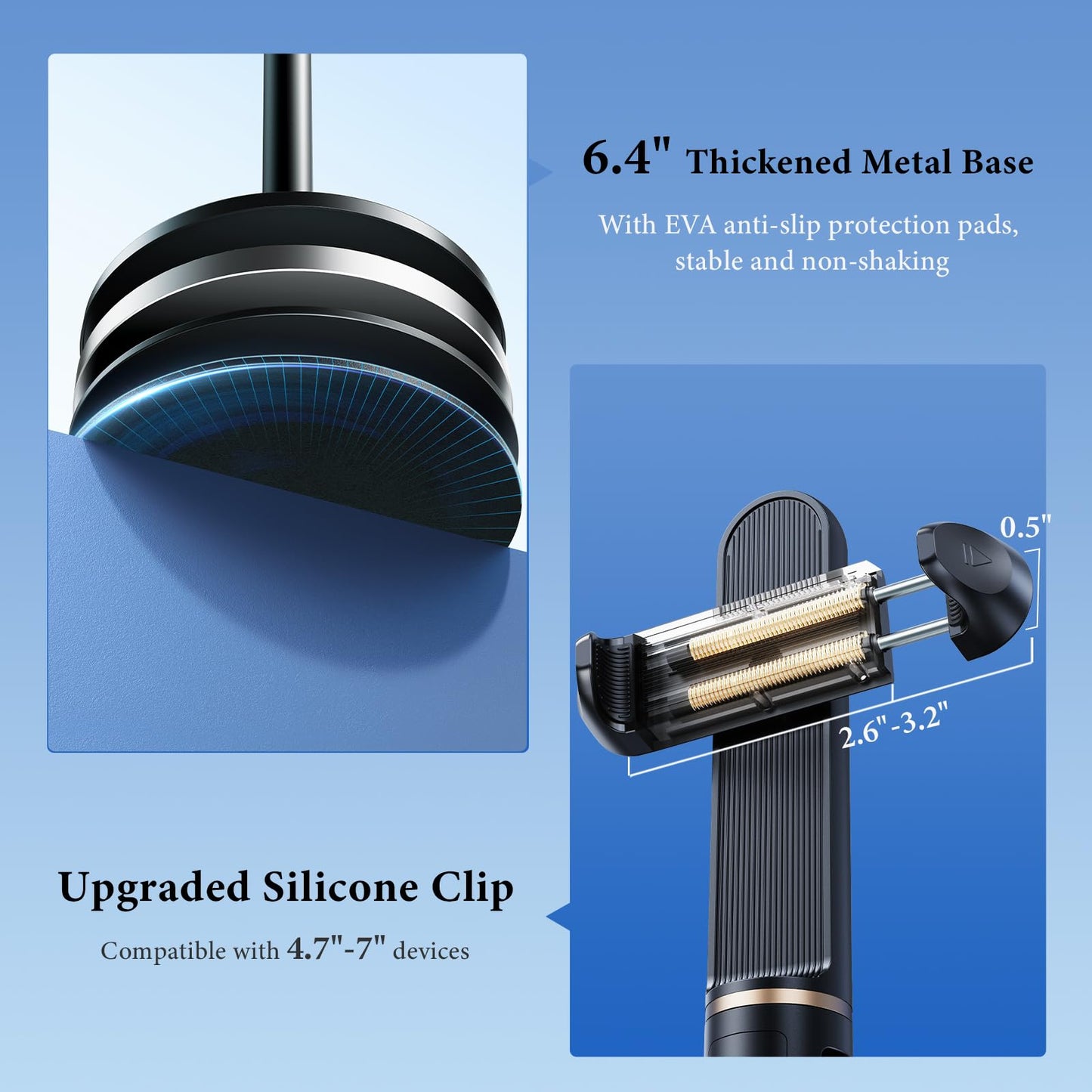 nediea Retractable Phone Stand for Desk,10.2-24.4in Height Adjustable Rotating Phone Holder for Recording,Aluminium Overhead Phone Mount for iPhone