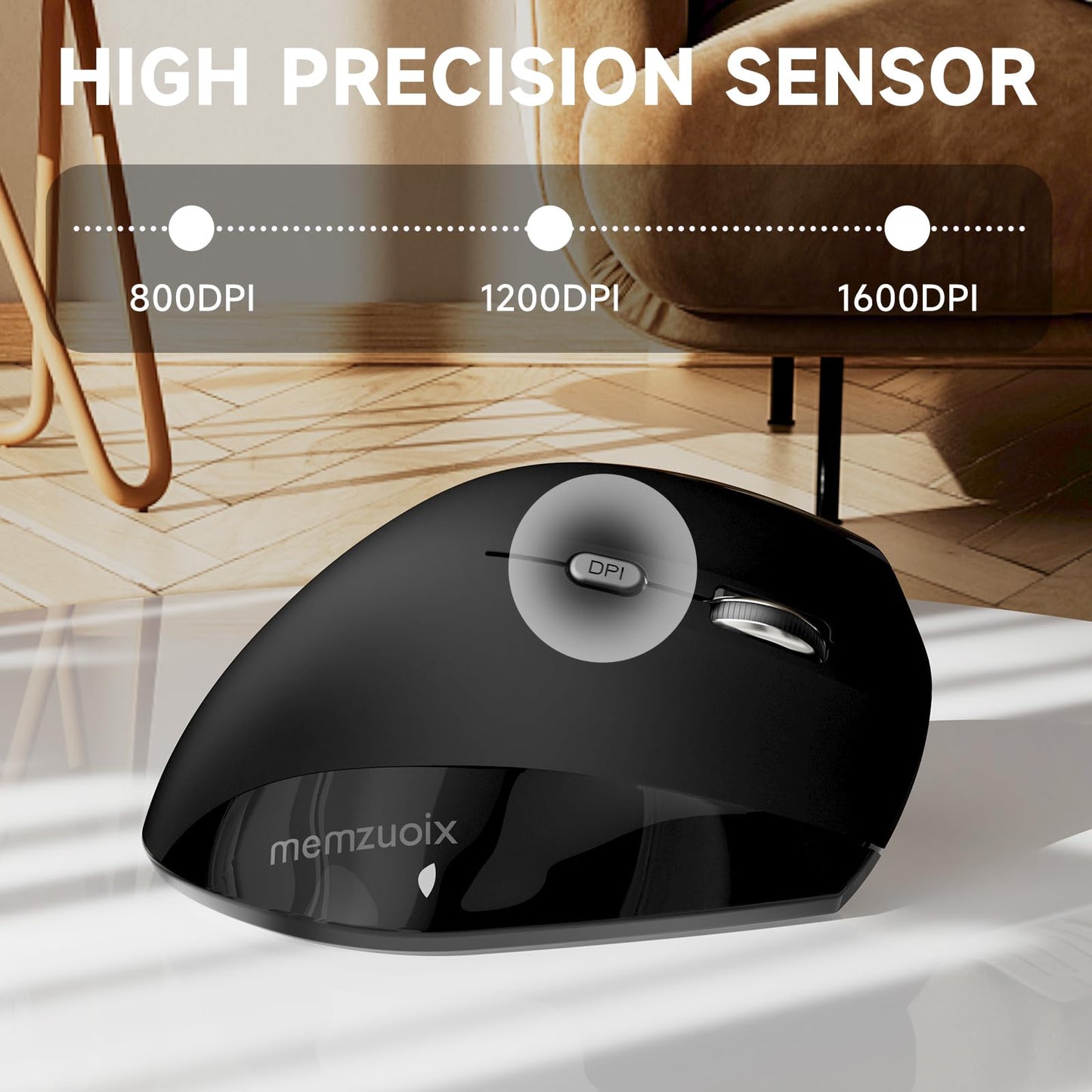 memzuoix Ergonomic Wireless Mouse, 2.4G Optical Cordless, 800/1200/1600 DPI, Vertical Computer Mouse for Laptop, Mac, PC, Desktop (Right Hand, Large)
