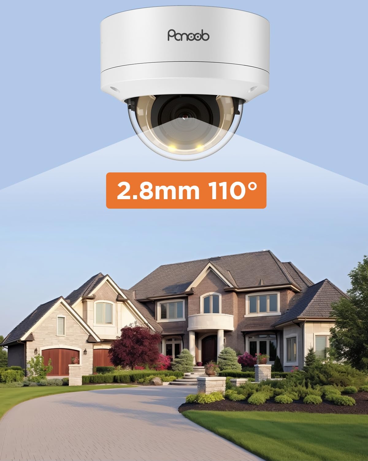 PANOOB 4K PoE Vandal-Proof Dome Camera with 2-Way Audio, H.265 Outdoor Security IP PoE Camera, Human Vehicle Detection, Color Night Vision, IK10 IP67