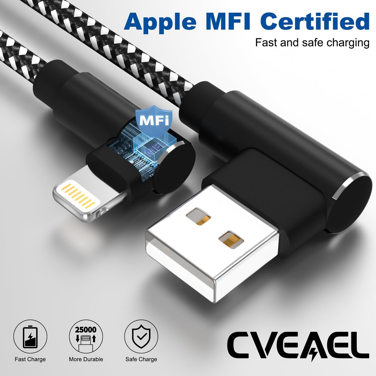 iPhone Charger 10ft 3 Pack Apple MFi Certified Lightning Cable 90 Degree Fast Charging Cord, Nylon Braided USB Charging Cable Compatible with iPhone…