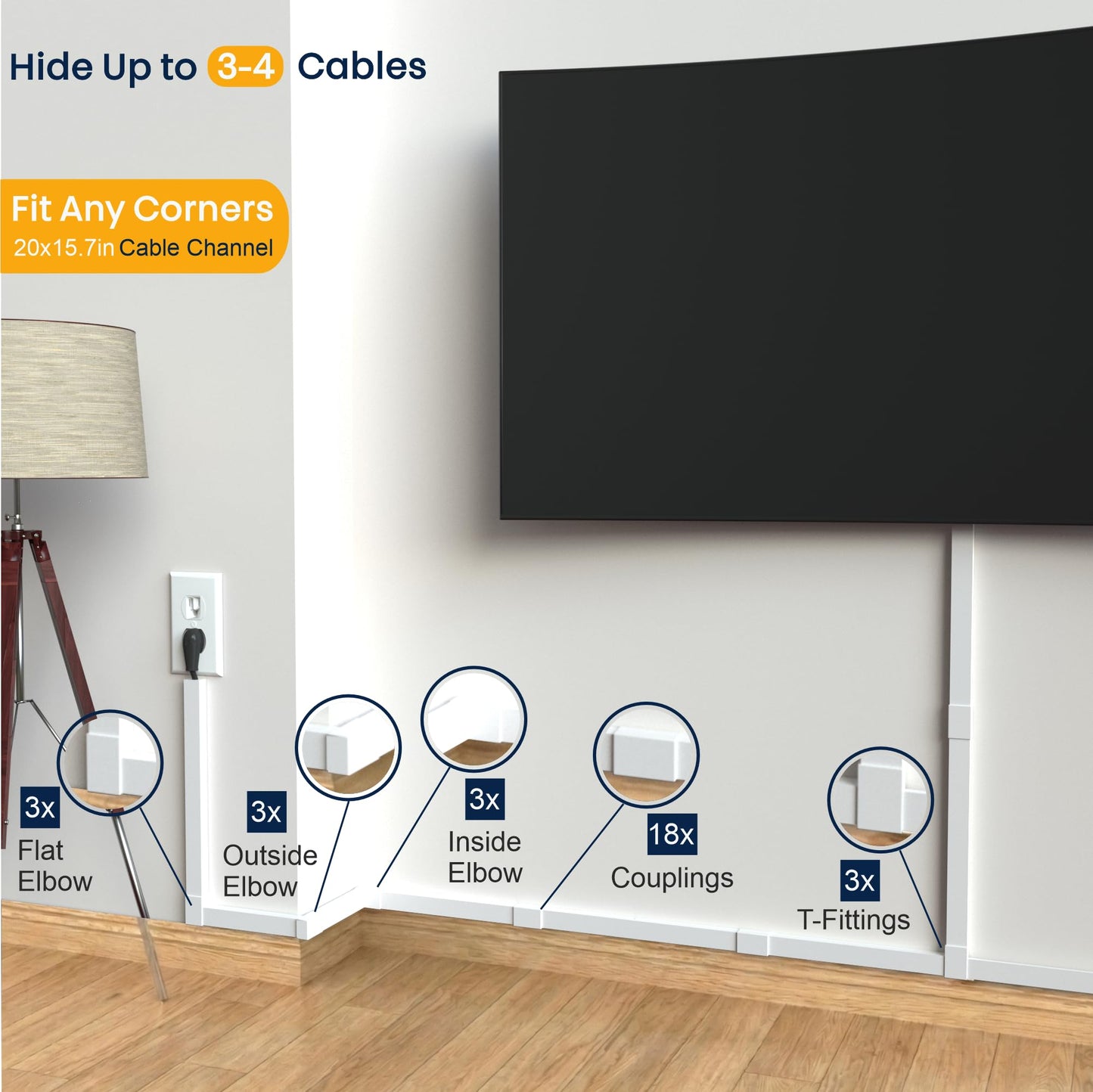 Cord Hider, Wire Cover, Cord Covers Wall Mounted TV, Cable Hider, 315 in Paintable White Raceway Kit, Electrical Cords Concealer, Cable Management