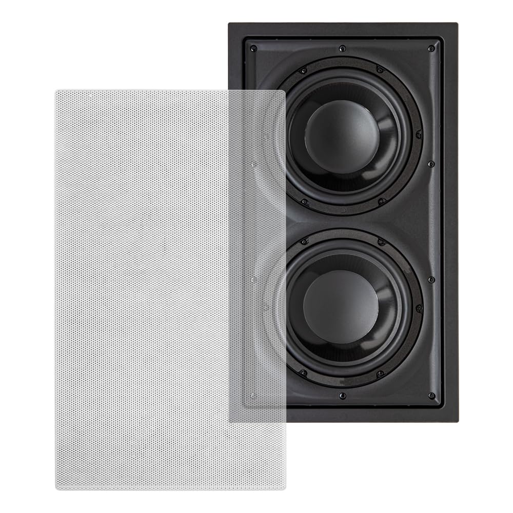 OSD Black Nero IWSDUAL8 in Wall 300W Subwoofer Dual 8" Graphite Cones Magnetic Grill