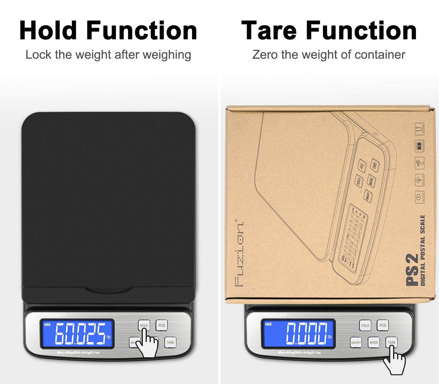 Fuzion Shipping Scale - Digital Postal Scale 88lb x 0.1oz, Flip-up Platform