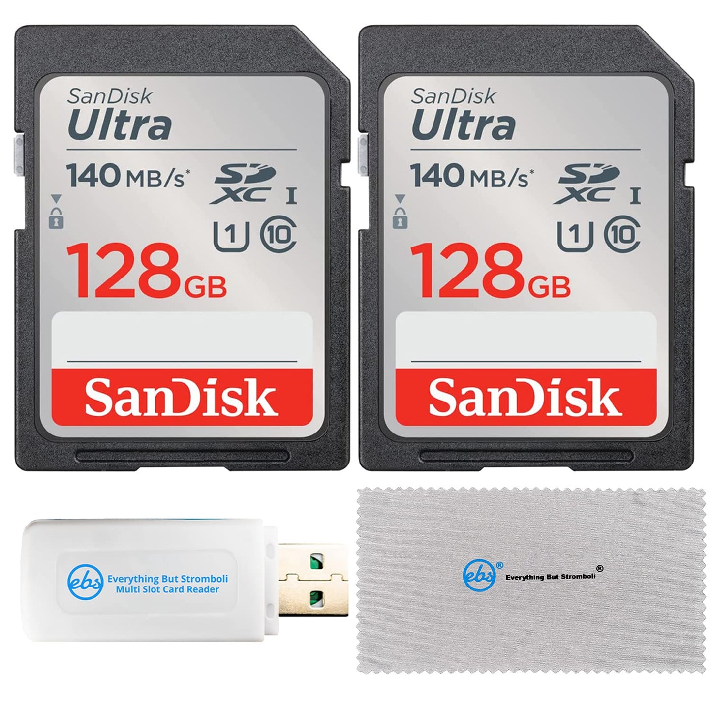 SanDisk 128GB SD Ultra Memory Card (Two Pack) Works with Canon EOS Rebel T7, Rebel T6, 77D Camera (SDSDUNB-128G-GN6IN) Bundle with Everything But
