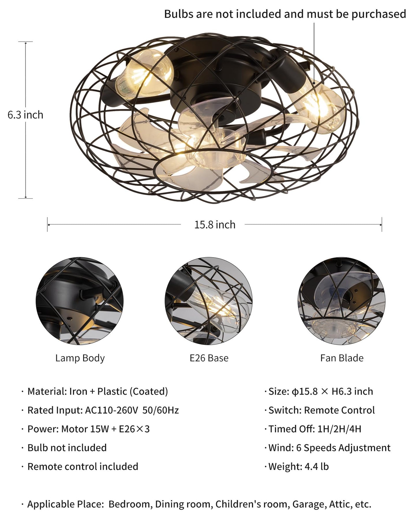 KDG 15.8? Retro Low Profile LED Ceiling Fans with Light