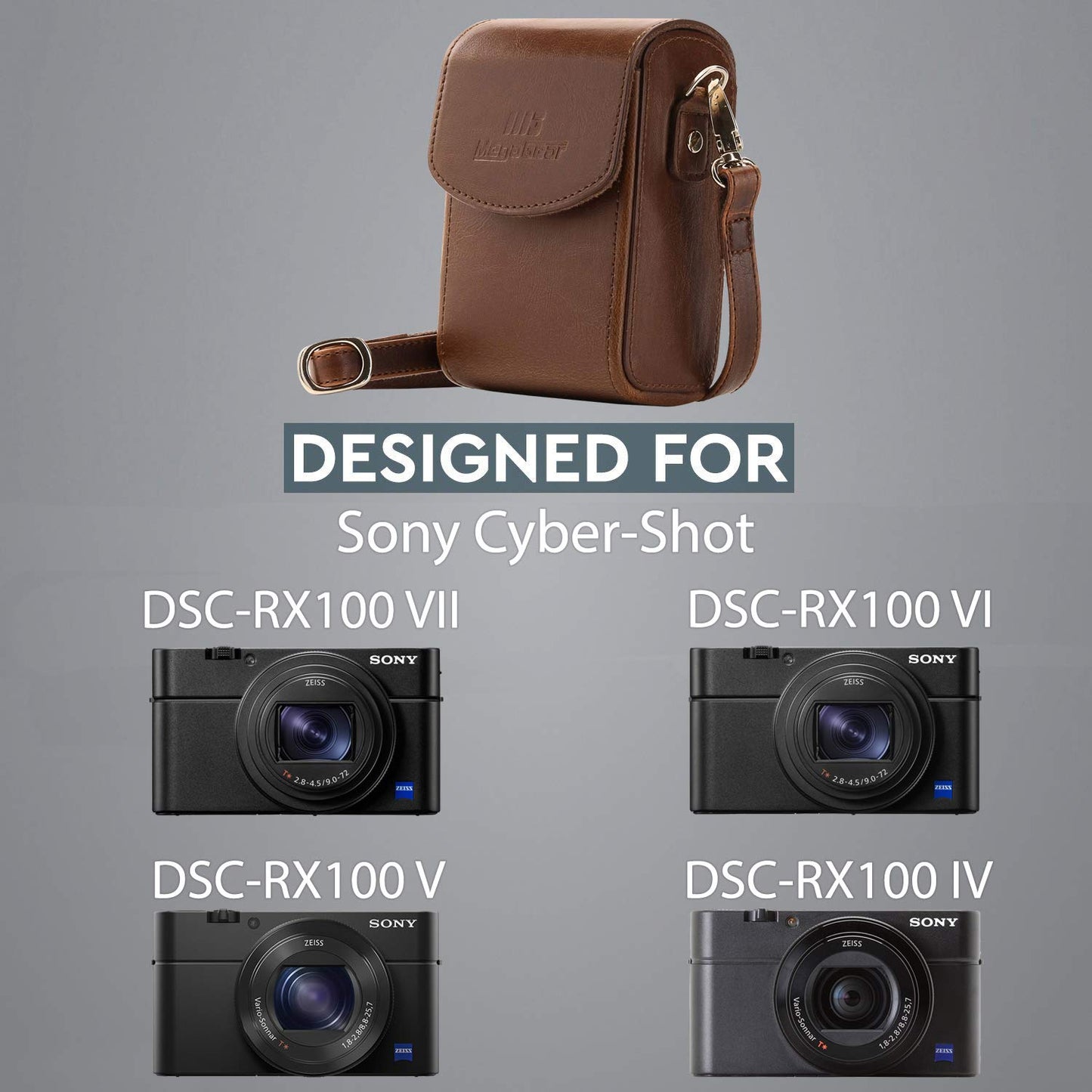 MegaGear Sony Cyber Shot RX100 VI Universal Camera Case, Dark Brown (MG1497), PU Leather