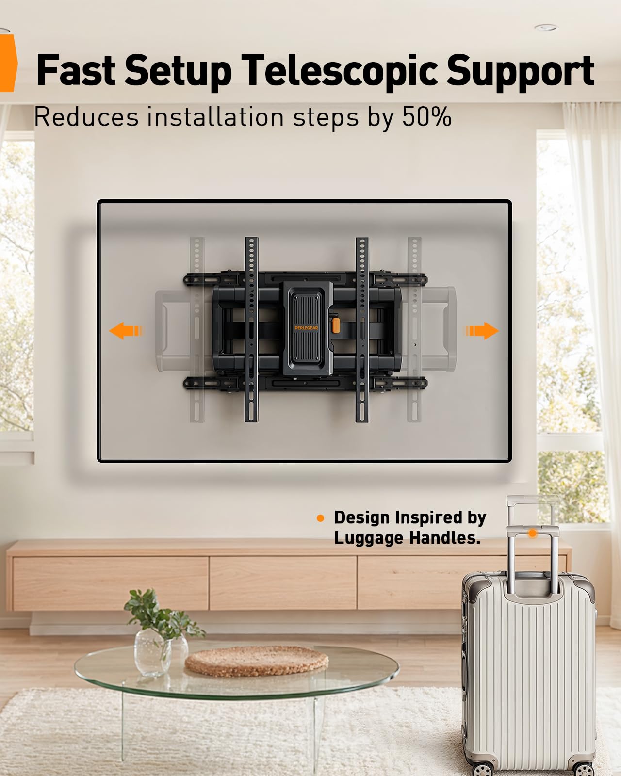 Perlegear Full Motion TV Wall Mount for 42-97 inch TVs up to 132 lbs, Preassembled and Telescopic Design for Easy Setup, Swivel, Tilt and Extension
