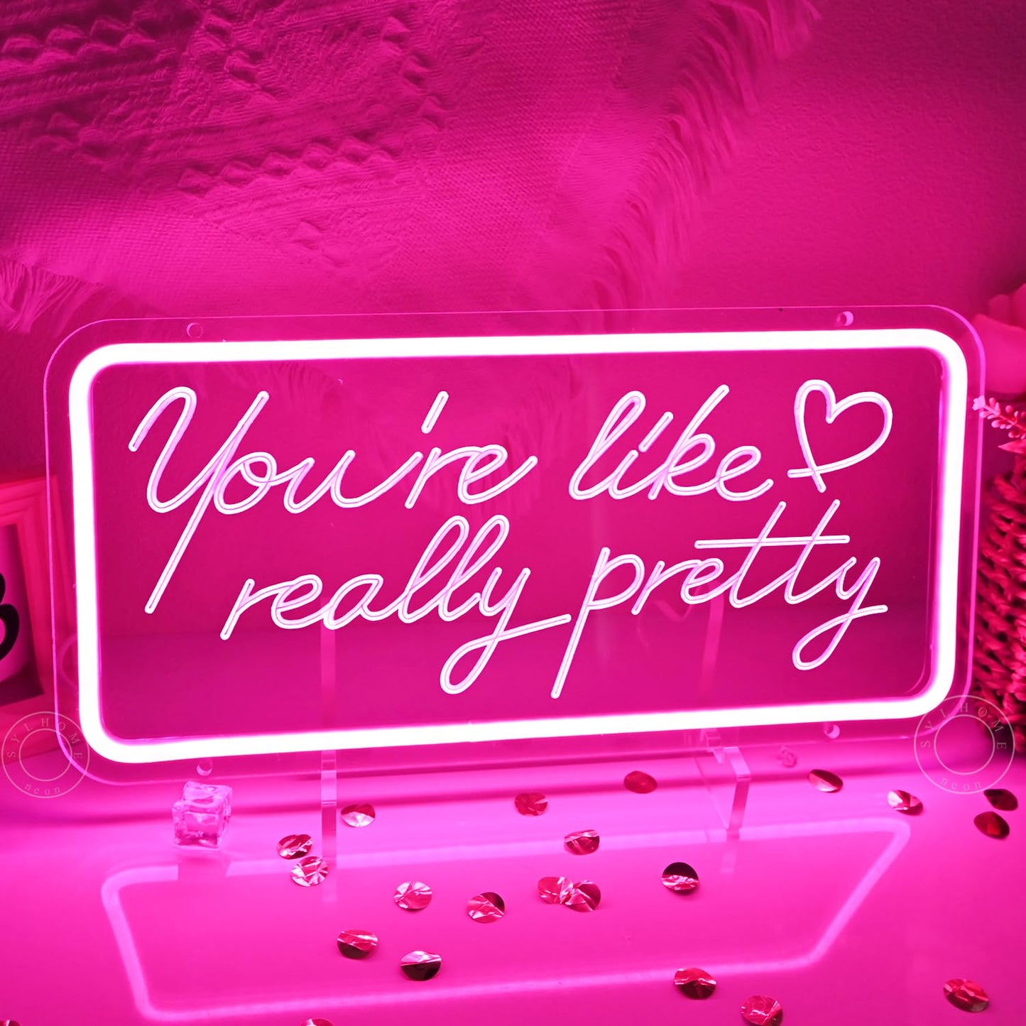 SYLHOME Pink You're Like Really Pretty Led Neon Light Sign USB Gorgeous Girls Bedroom Kids Room Wall Decor Sign Wedding Birthday Party Salon Bar Decor