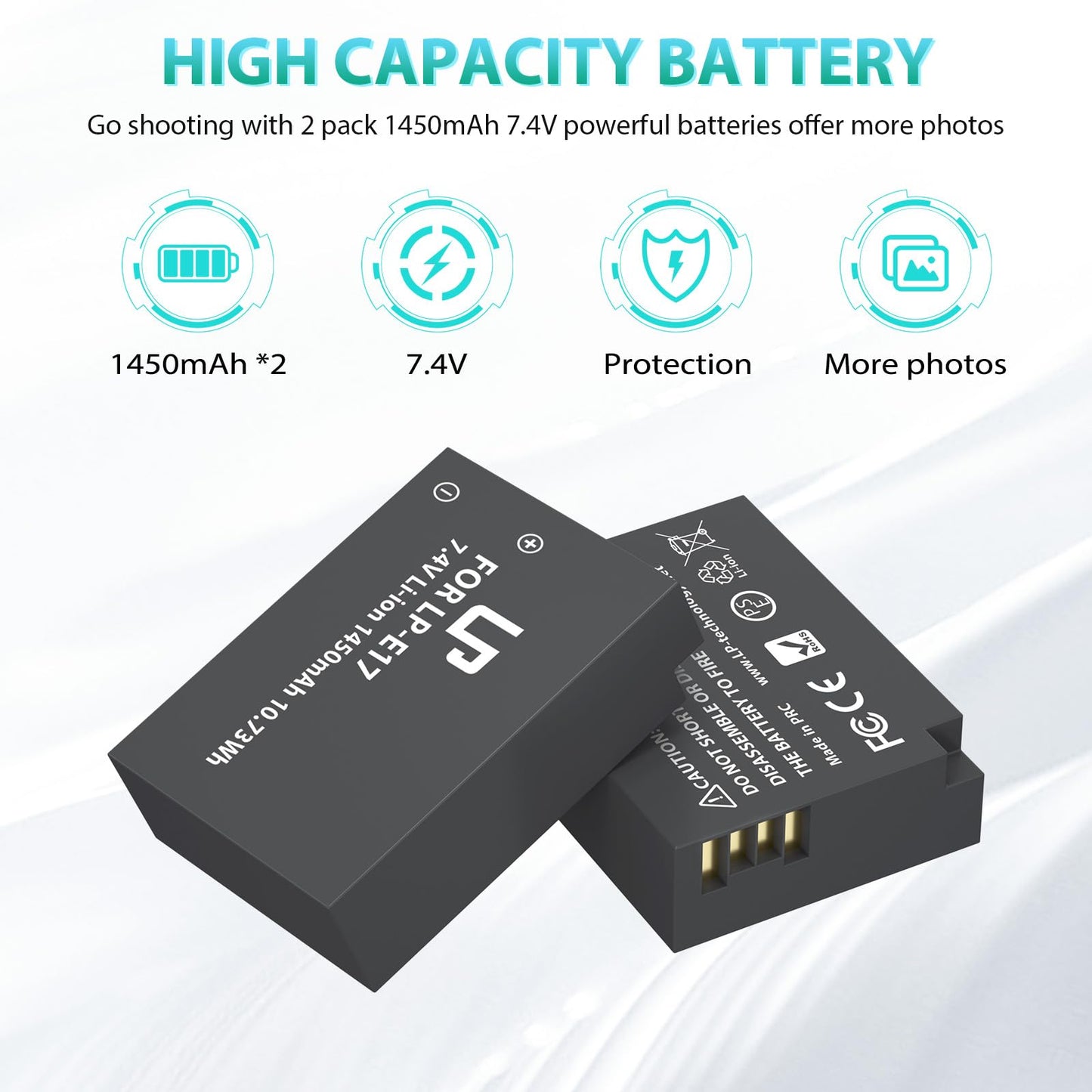 LP LP-E17 Battery Charger Pack, Compatible with Canon EOS R8, R10, R50, RP, Rebel T6i, T7i, T8i, T6s, SL2, SL3, EOS 77D, 200D, 750D, 760D, 800D