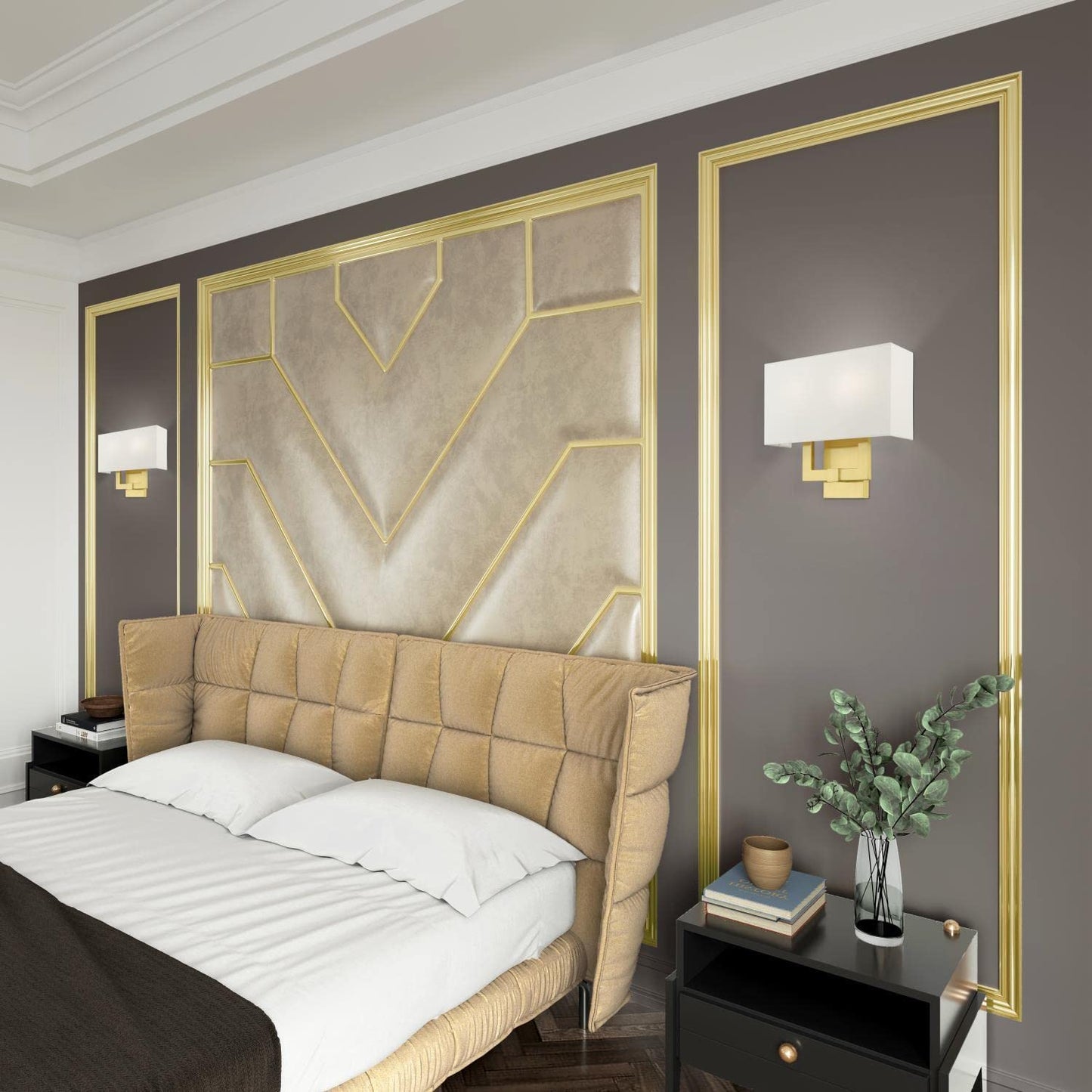 Livex Lighting 51103-12 Meridian Collection ADA 2-Light Wall Sconce Light with Off-White Hardback Fabric Shade, Satin Brass, 13 x 12.5