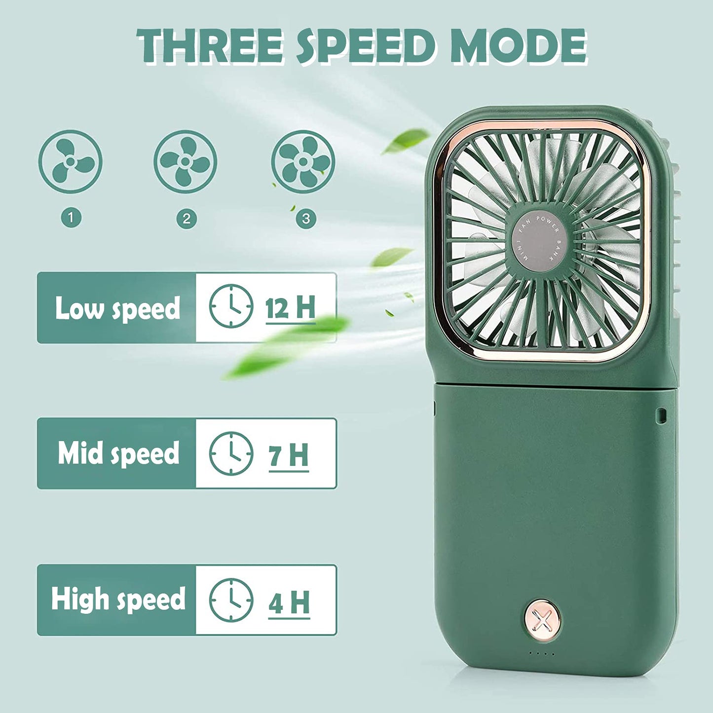AMENKER Handheld Fan,Portable Mini Fan with Power Bank, 3000mAh USB Rechargeable,Quiet Desk Fan with Cell Phone Stand,Foldable 3 Speeds/Strong Airflow