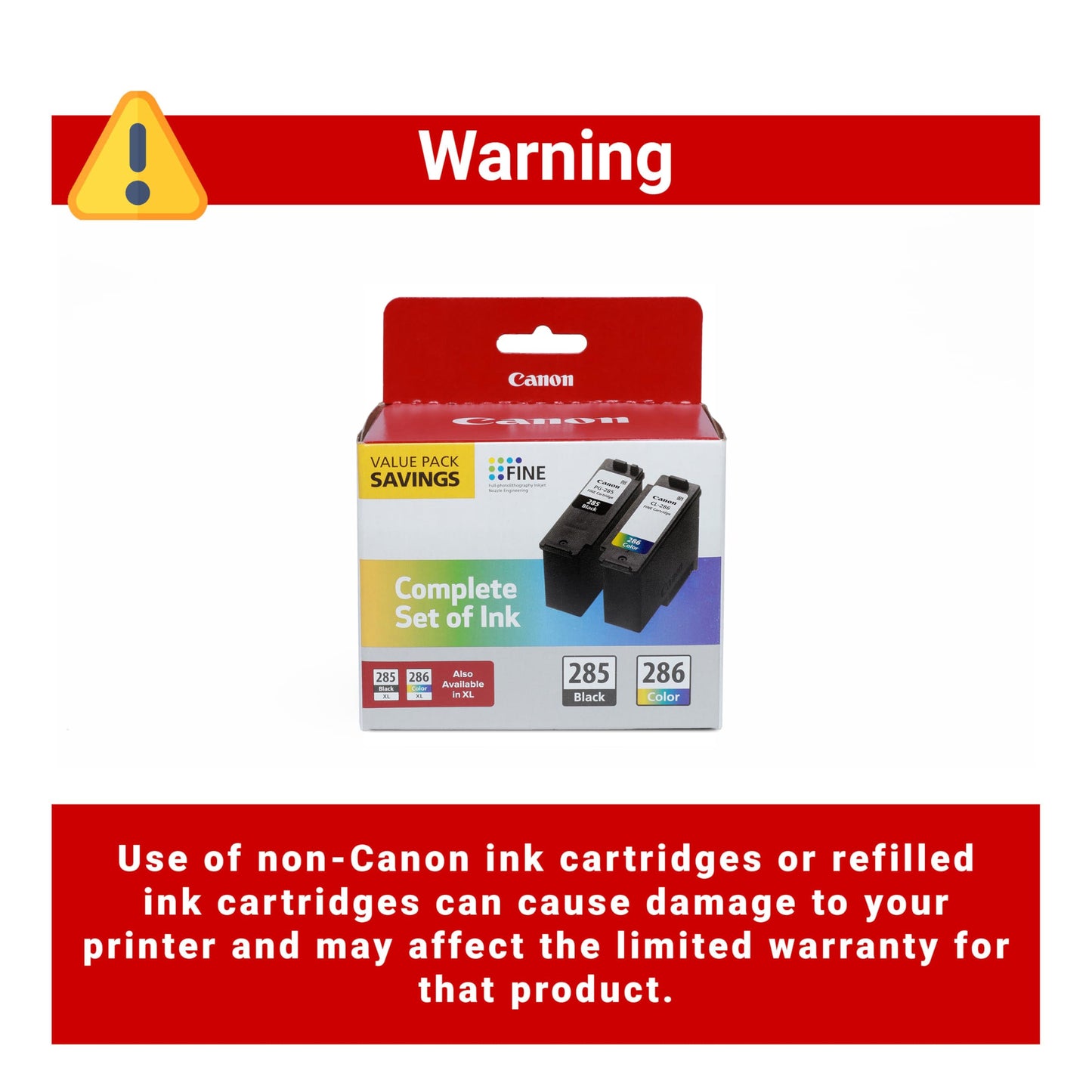 Canon® PG-285 Black/CL-286 Tri-Color Standard-Yield Ink Cartridges, Pack of 2, 6197C004