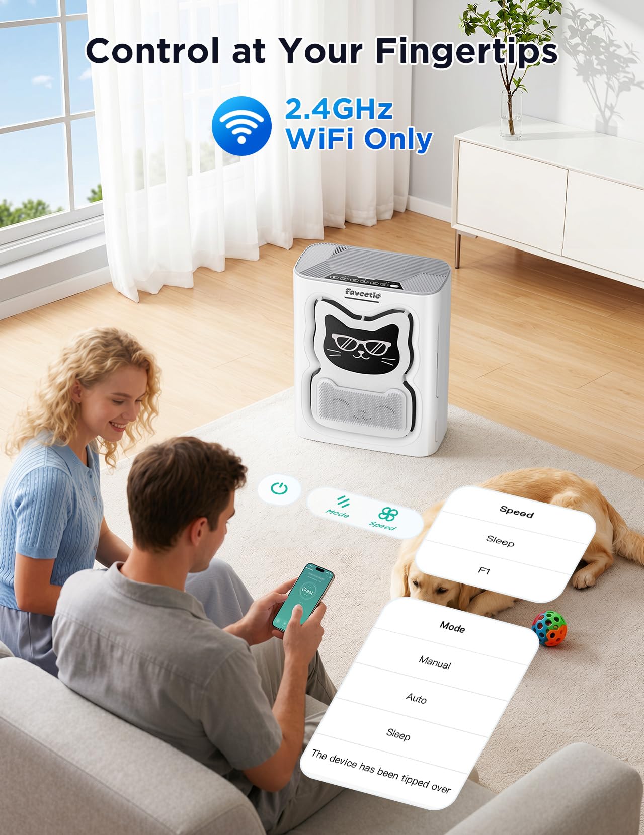 Faveetie Pet Air Purifier for Large Room, 2300 sq ft