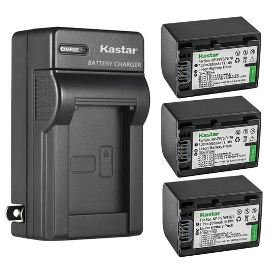 Kastar 3-Pack Battery and AC Wall Charger Replacement for Sony HDR-CX130, HDR-CX150, HDR-CX155, HDR-CX160, HDR-CX180, HDR-CX190, HDR-CX200, HDR-CX210
