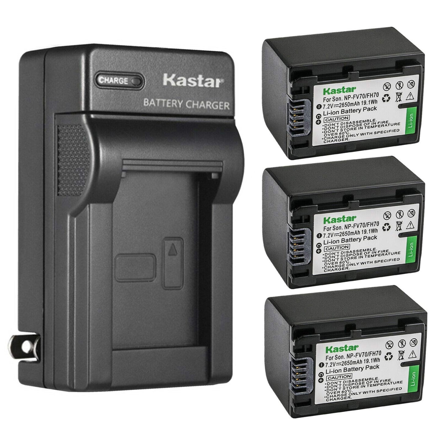 Kastar 3-Pack Battery and AC Wall Charger Replacement for Sony HDR-SR11, HDR-SR12, HDR-SR200, HDR-SR220, HDR-SR30, HDR-SR300, HDR-SR40, HDR-SR42