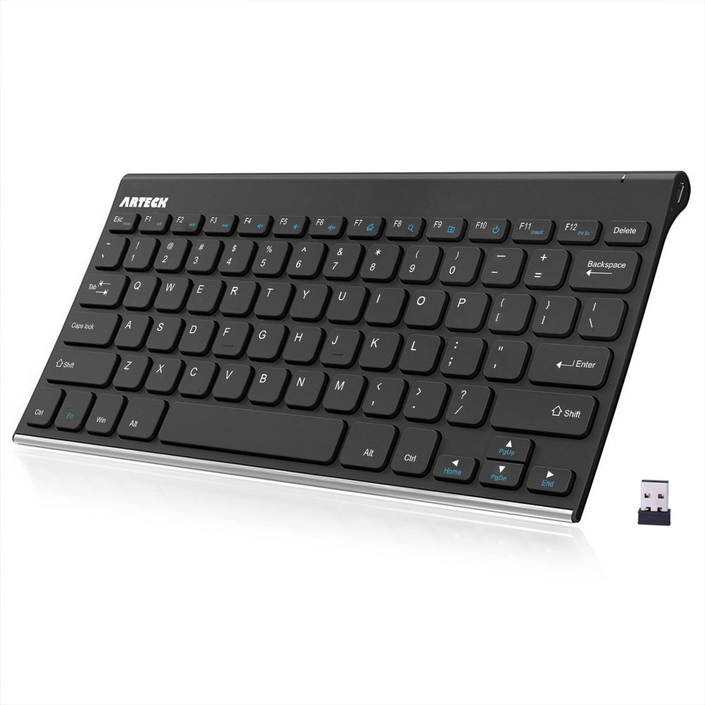 Arteck 2.4G Wireless Keyboard Stainless Steel Ultra Slim Keyboard for Computer/Desktop/PC/Laptop/Surface/Smart TV and Windows 11/10 / 8/7 / Vista/XP