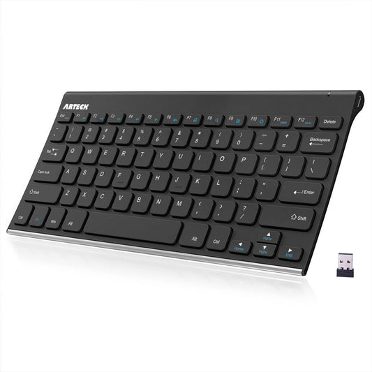 Arteck 2.4G Wireless Keyboard Stainless Steel Ultra Slim Keyboard for Computer/Desktop/PC/Laptop/Surface/Smart TV and Windows 11/10 / 8/7 / Vista/XP