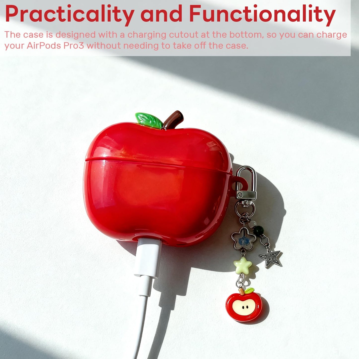 YcaeyLnaR Fruit-Shaped Case with Fruit-Shaped Charm Compatible with AirPods Pro3 - Protective Cover in Fruit Design (Red)
