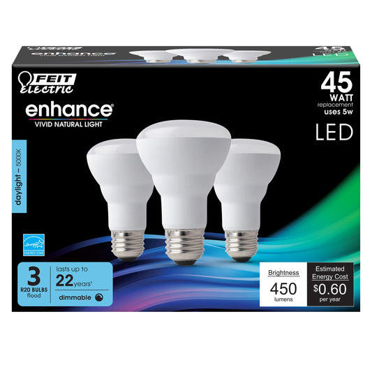 Feit Electric R20 LED Light Bulb, 45W Eq, Daylight, 3 Pack