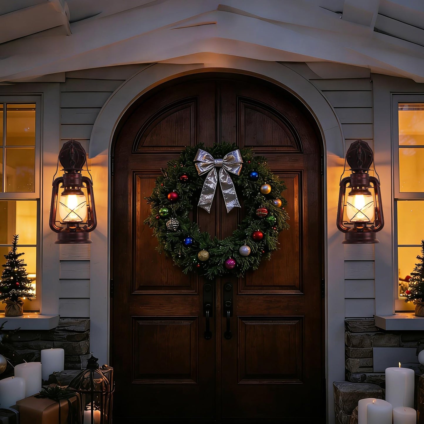 Rustic Wall Sconce Lantern Light, Vintage Wall Light Fixture with E26 Base,with Glass Shade, Waterproof Wall Mounted Lighting Fixture with Frosted
