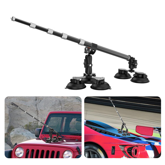 Five Suction Cup Car Mount for Insta360 Car Mount, 5 in 1 Suction Action Camera Mount with Invisible Selfie Stick for Insta360 X5 X4 X3, GoPro, DJI