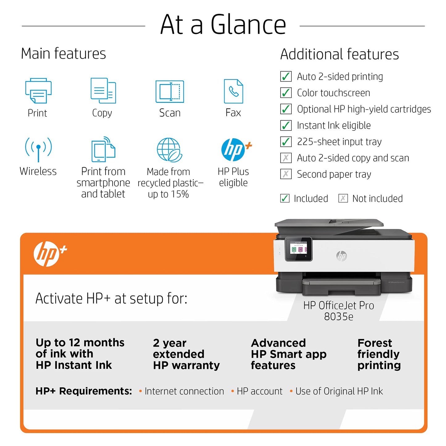 HP OfficeJet Pro 8035e Wireless Color All-in-One Printer (Basalt) with up to 12 months Instant Ink with HP+ (1L0H6A)
