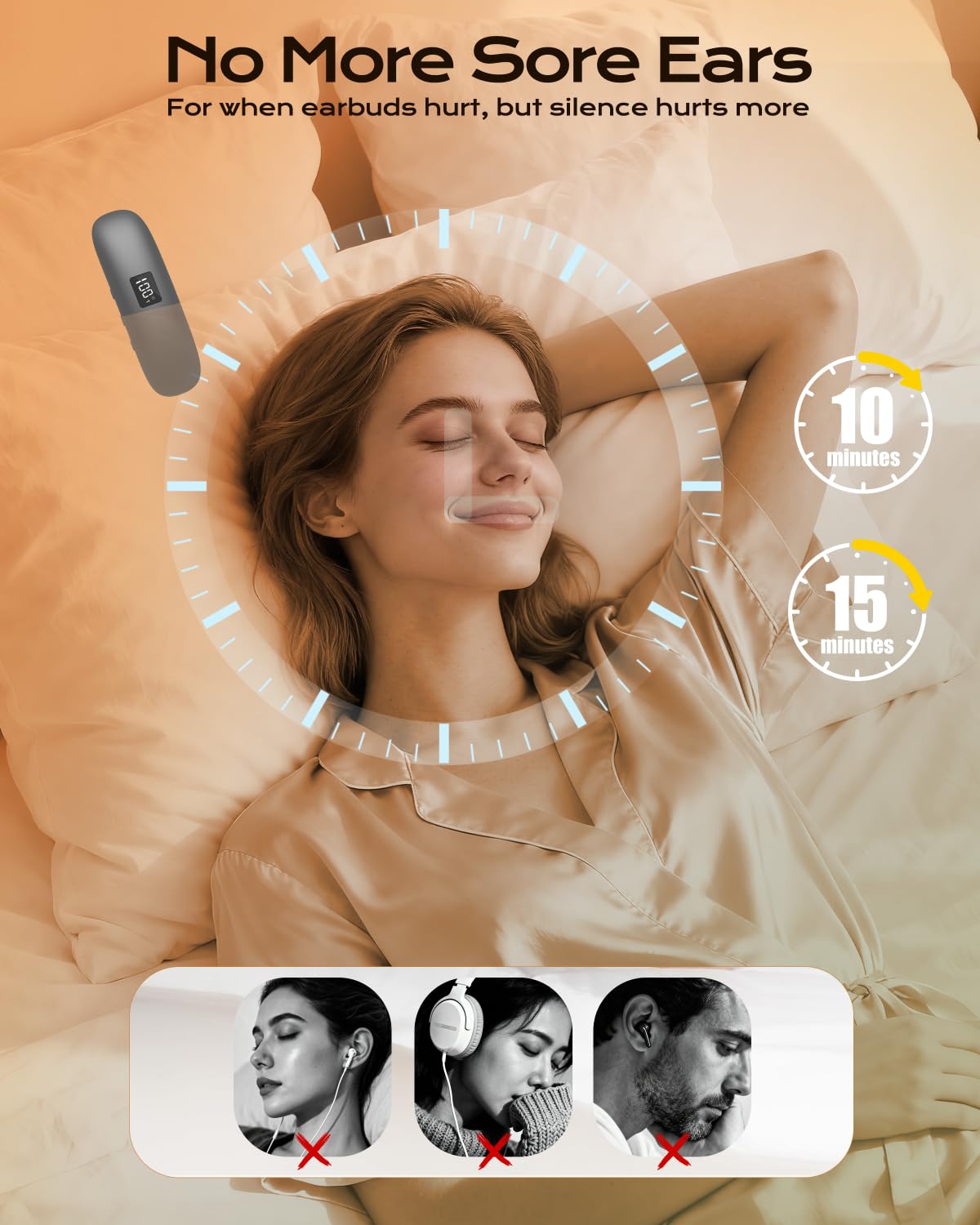 ByteWave Bone Conduction Under Pillow Sleep Speaker, Ultra-Thin Wireless Bluetooth 5.3 Mini Pillow Speaker with Auto-Off,LED Display,TF Card, Private