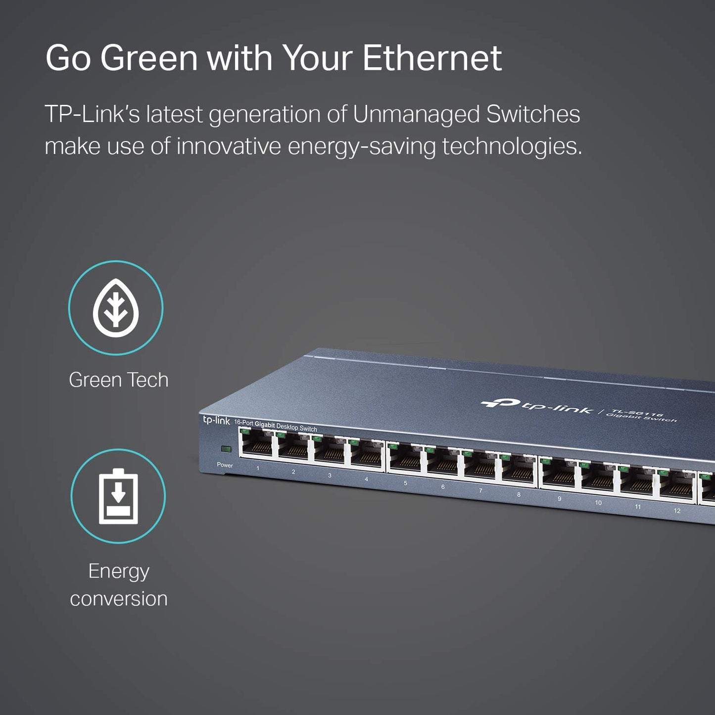 TP-Link 16 Port Gigabit Ethernet Network Switch, Desktop/ Wall-Mount, Fanless, Sturdy Metal w/ Shielded Ports, Traffic Optimization, Unmanaged