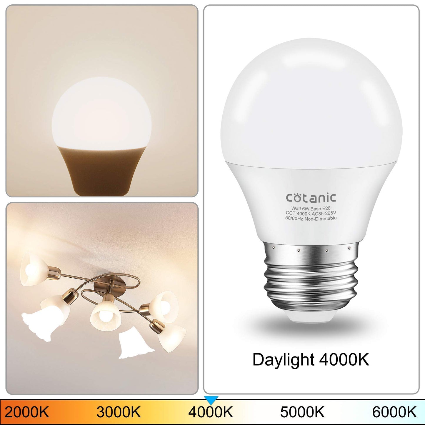 Cotanic E26 Base LED Ceiling Fan Light Bulbs 4000K Natural Daylight 60W