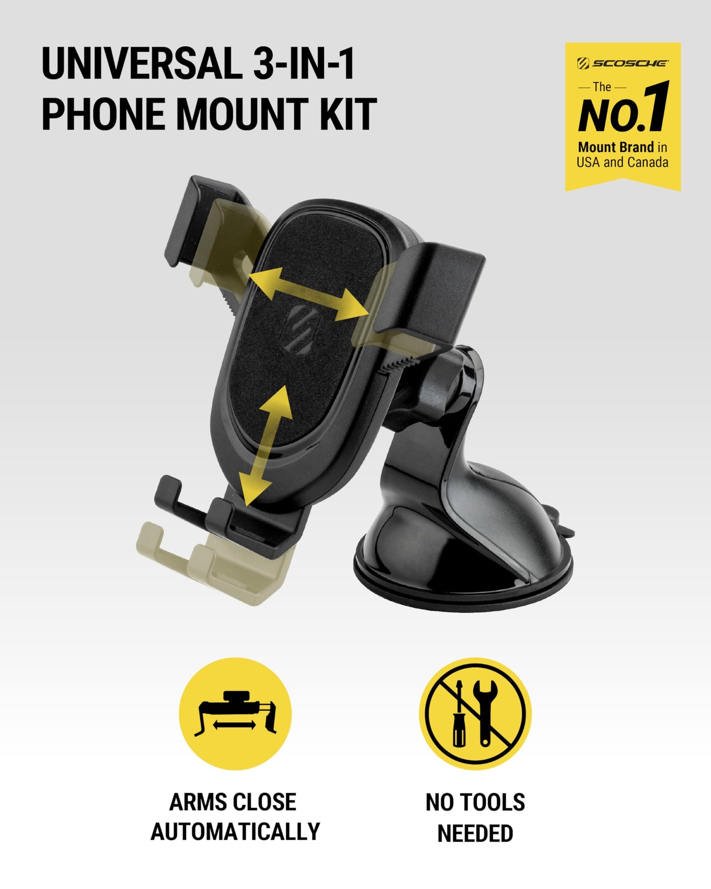 Scosche GHVWD 3-in-1 Universal Suction Cup Phone Mount for Car and Truck Dashboard/Windshield/Vent Mount, 360° Adjustable Phone Stand, Cell Phone