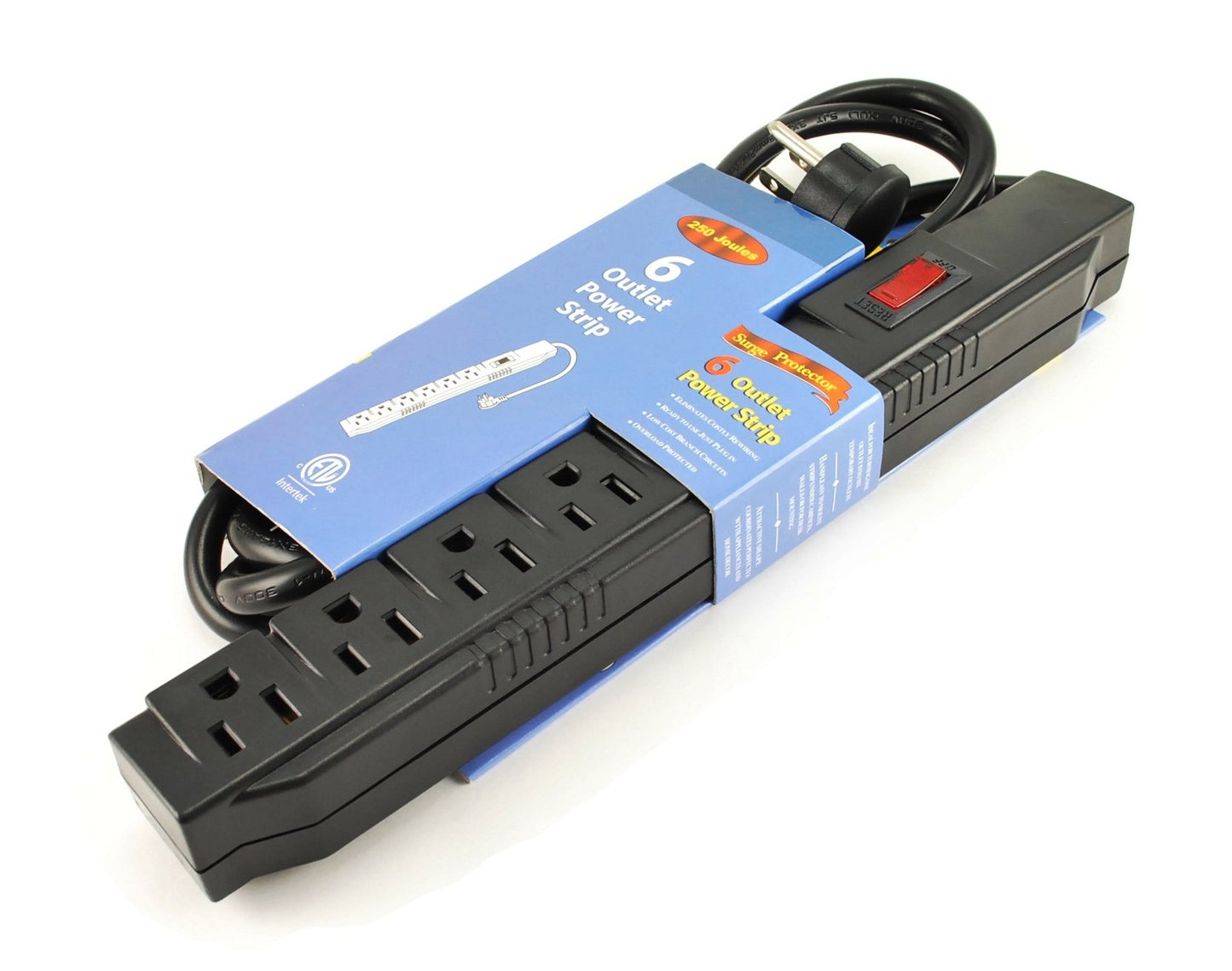 CablesOnline 6 Outlet Surge Strip, Horizontal, 250 Joules, (6 ft.) Cable, with Right Angle Plug