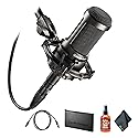Audio-Technica AT2035 Cardioid Condenser Microphone, Black + Microfiber Cleaning Cloth + Goby Labs Microphone Cleaner + 10 Ft XLR Cable