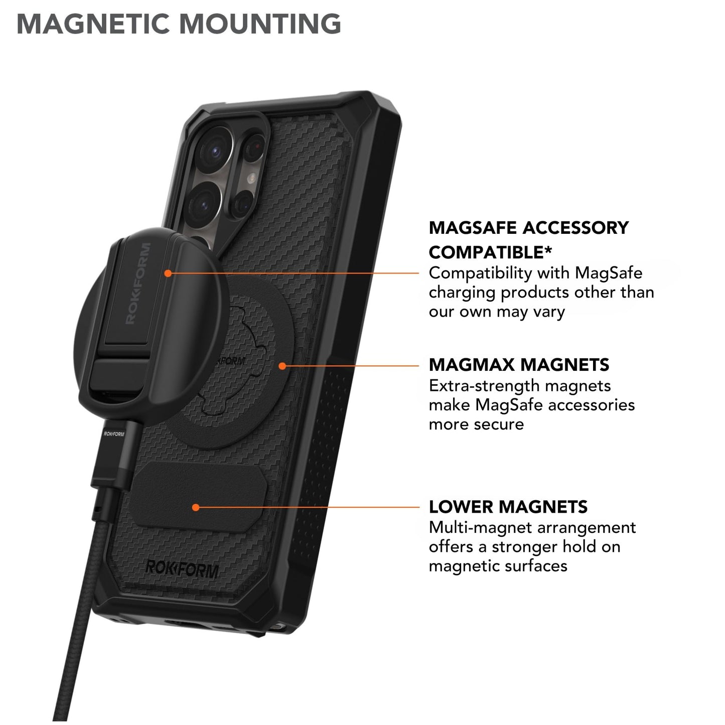 ROKFORM Rugged Protective Case Compatible with Galaxy S25 Ultra, Magnetic Cover with Twist Lock, Drop-Tested Armor (Black)