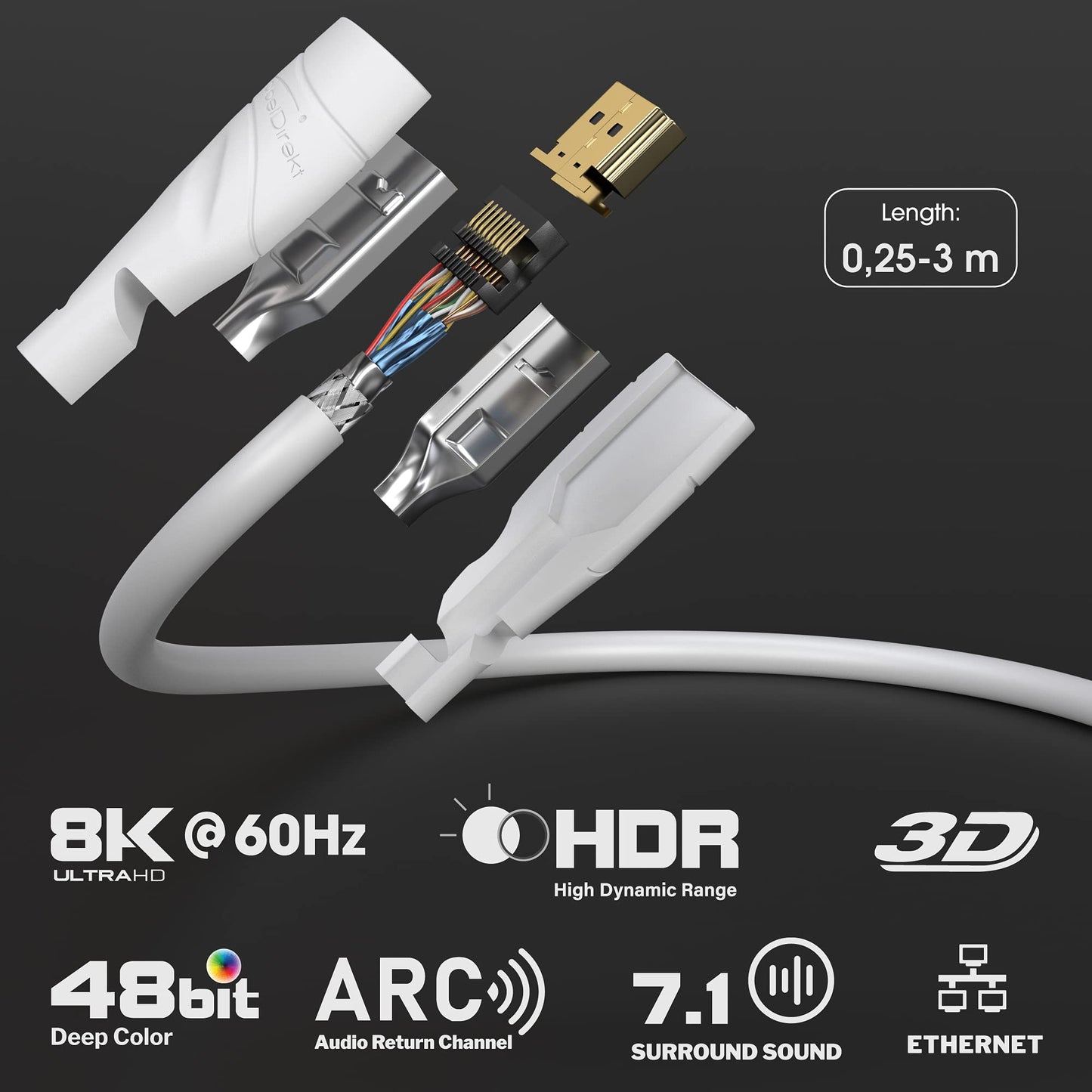 KabelDirekt - 8K / 4K HDMI Cable - 6.6ft & More HDMI Cables (0.5ft-75ft) - German-Engineered HDMI Cord - Supports 10K/8K@60Hz/4K@120Hz - HDMI Cable