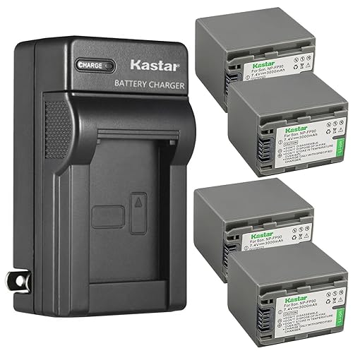 Kastar NP-FP90 / FP91 4-Pack Battery and AC Wall Charger Replacement for Sony DCR-HC44, DCR-HC46, DCR-HC65, DCR-HC85, DCR-HC94, DCR-HC96, DCR-SR30