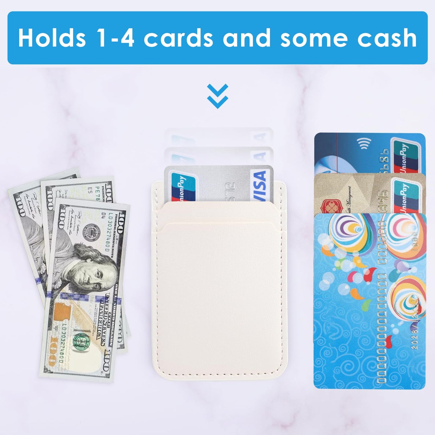 Fulgamo Phone Wallet Stick on,3Pack Phone Card Holder for Phone Case, Leather Credit Card Sticky Wallet Double Pocket Sticker Back of iPhone, Android
