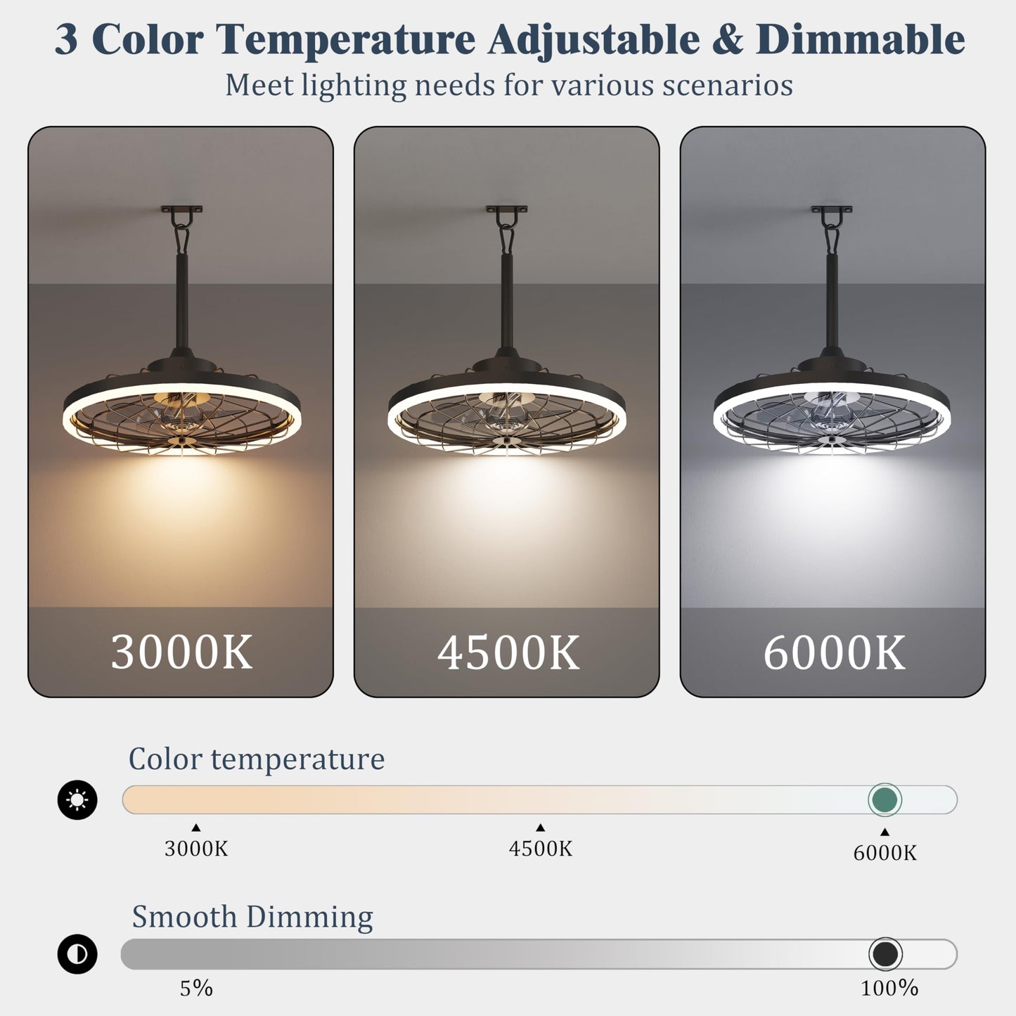 Lanxithen Plug In Outdoor Ceiling Fan, 20 Inch Caged Ceiling Fan with Light