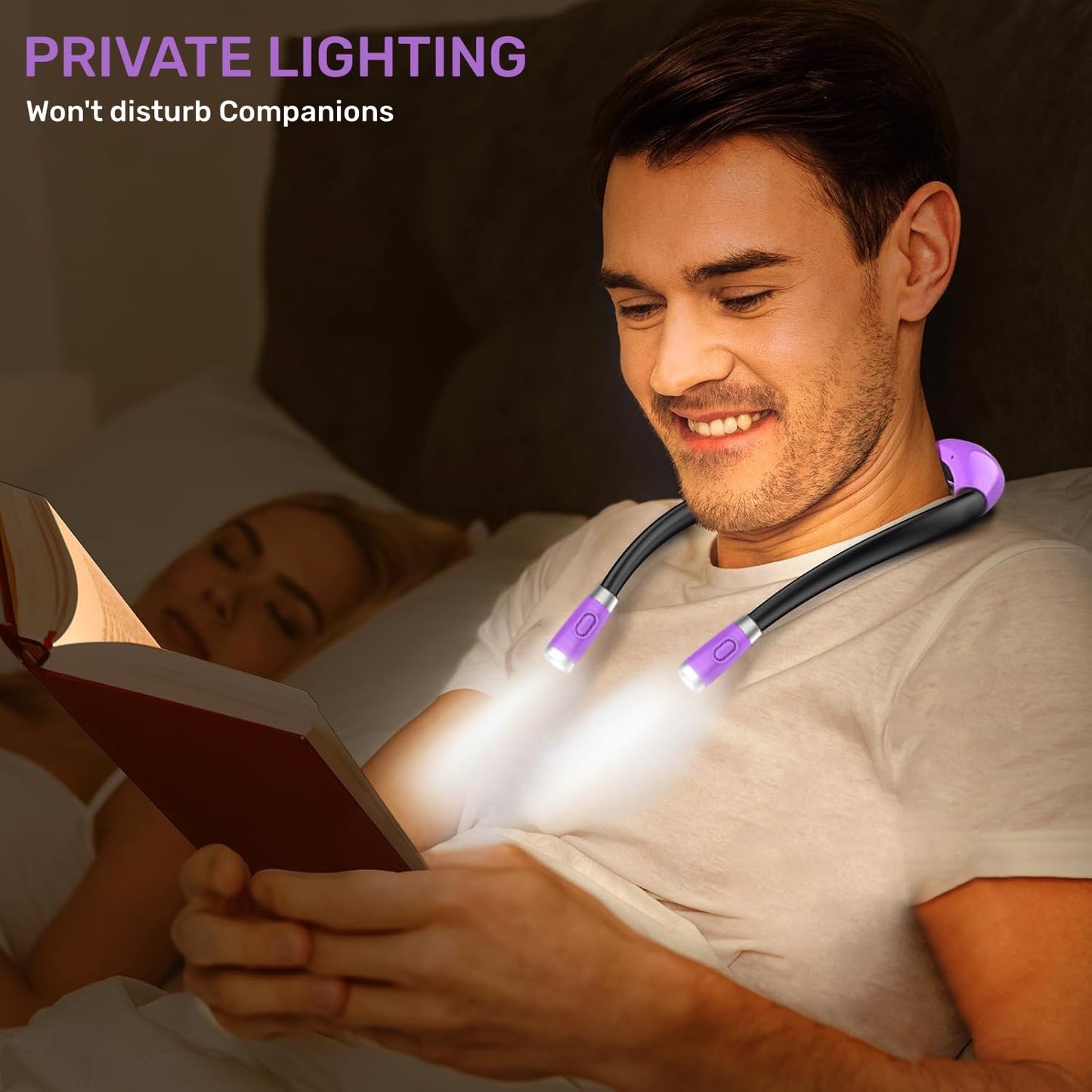 Betensh LED Reading Light, Rechargeable 4 LED Neck Book Light, Flexible Neck Lamp for Reading in Bed or Car with Adjustable Brightness, Ideal