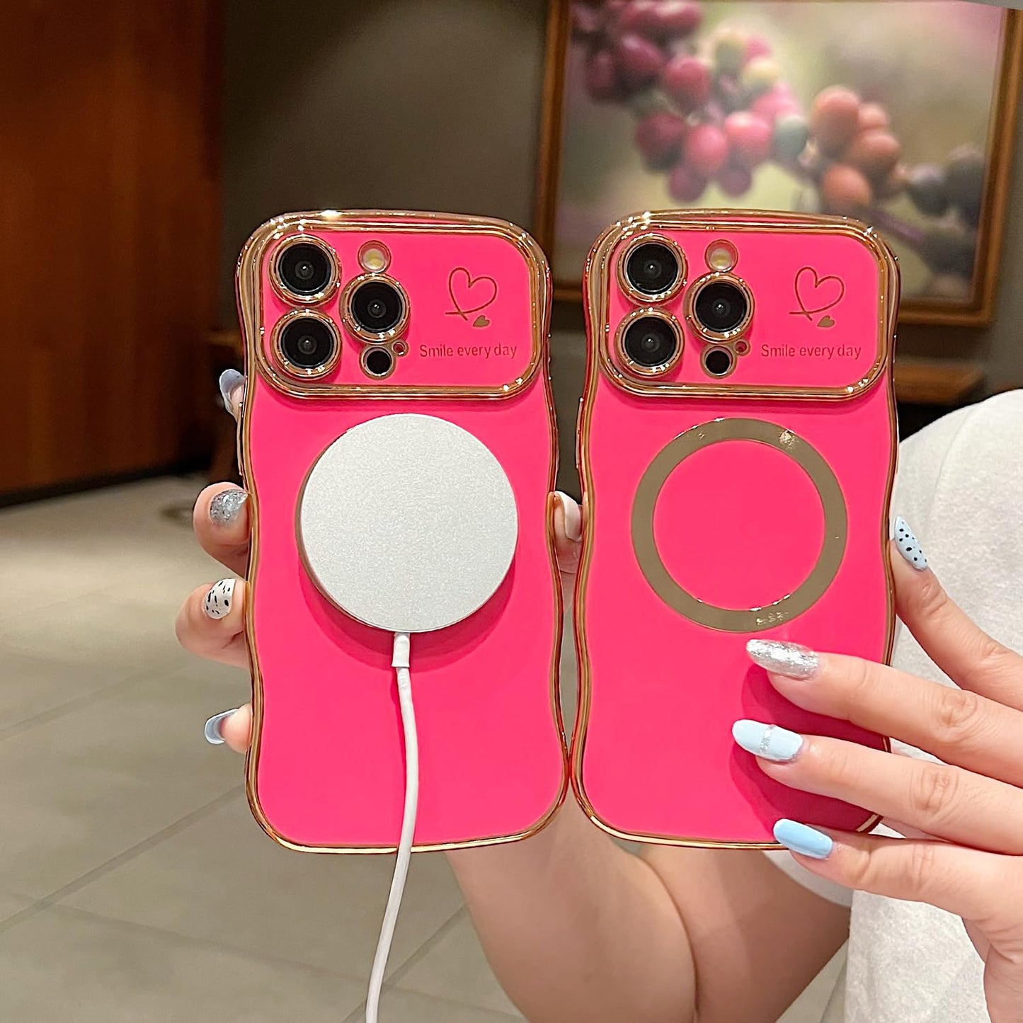 ZONRW for iPhone 15 Pro Max Case Magnetic,Cute Wave Shape, Hot Pink