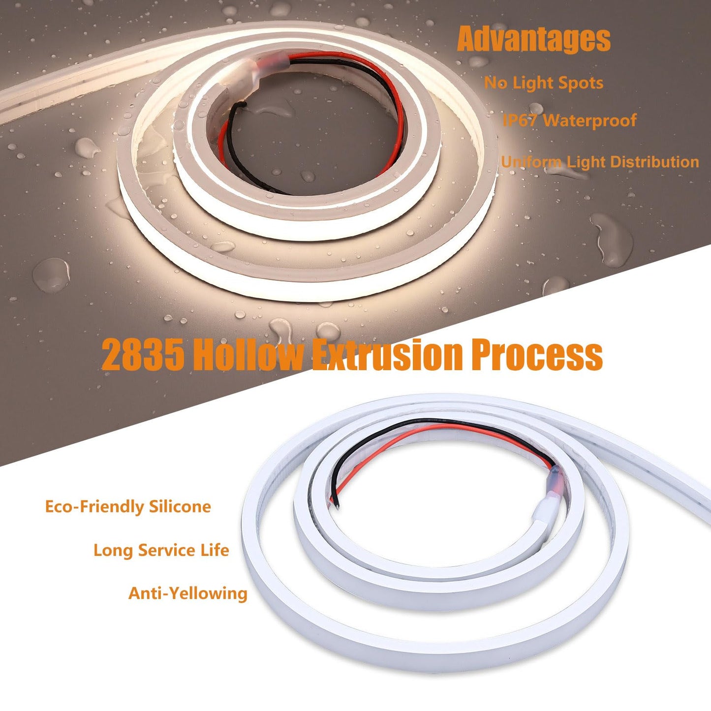 FOSUO 24V LED Neon Rope Light 16.4ft/5M, 4000K Natural White, 320LM/ft, IP67 Waterproof Outdoor, High CRI>93, Self-Adhesive Highlight Architecture
