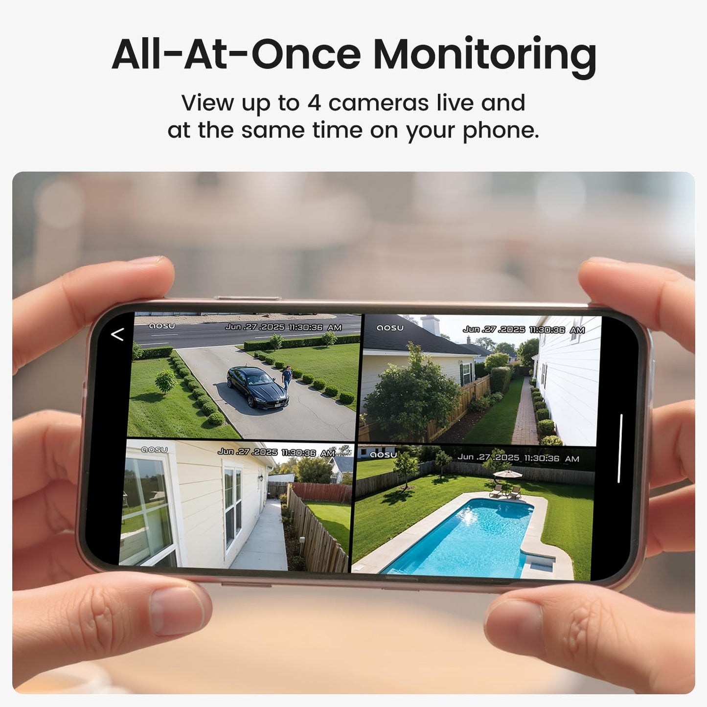 aosu Security Cameras Wireless Outdoor, 6-Cam Kit, No Subscription Required, aosuBase Expandable to 1TB (32GB Built-in), 360° Pan & Tilt, Human Auto