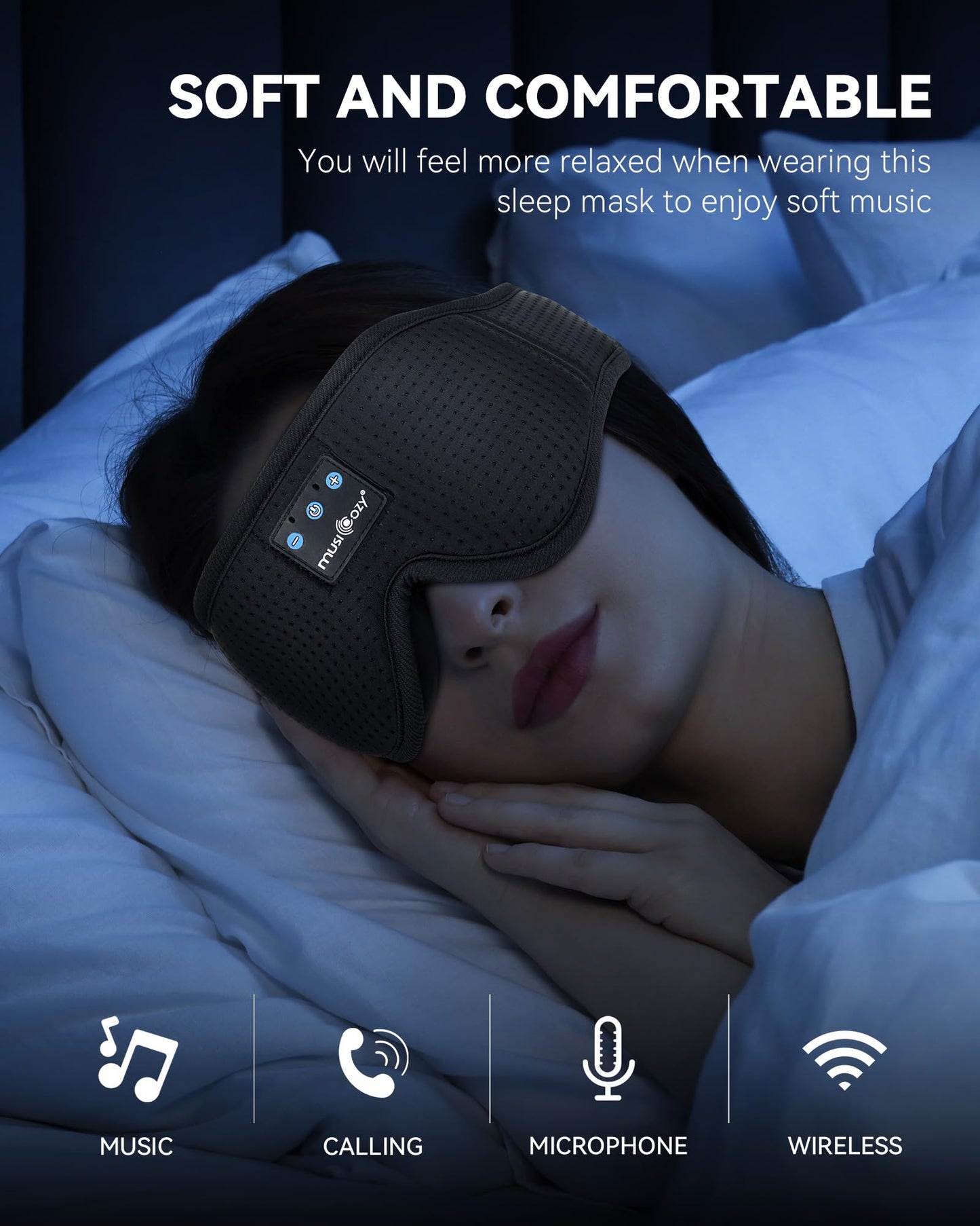 MUSICOZY 3D Bluetooth Sleep Mask with Headphones, Wireless Music Sleep Headband Eye Mask for Side Sleepers, Ideal for Sleeping, Travel, Meditation…