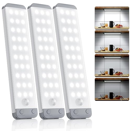 YANEGRT Under Cabinet Lights 3-Pack, 8.3 Inch Motion Sensor Light Indoor,USB-C Rechargeable 1500mAh Magnetic & Dimmable 30 LEDs Cool White