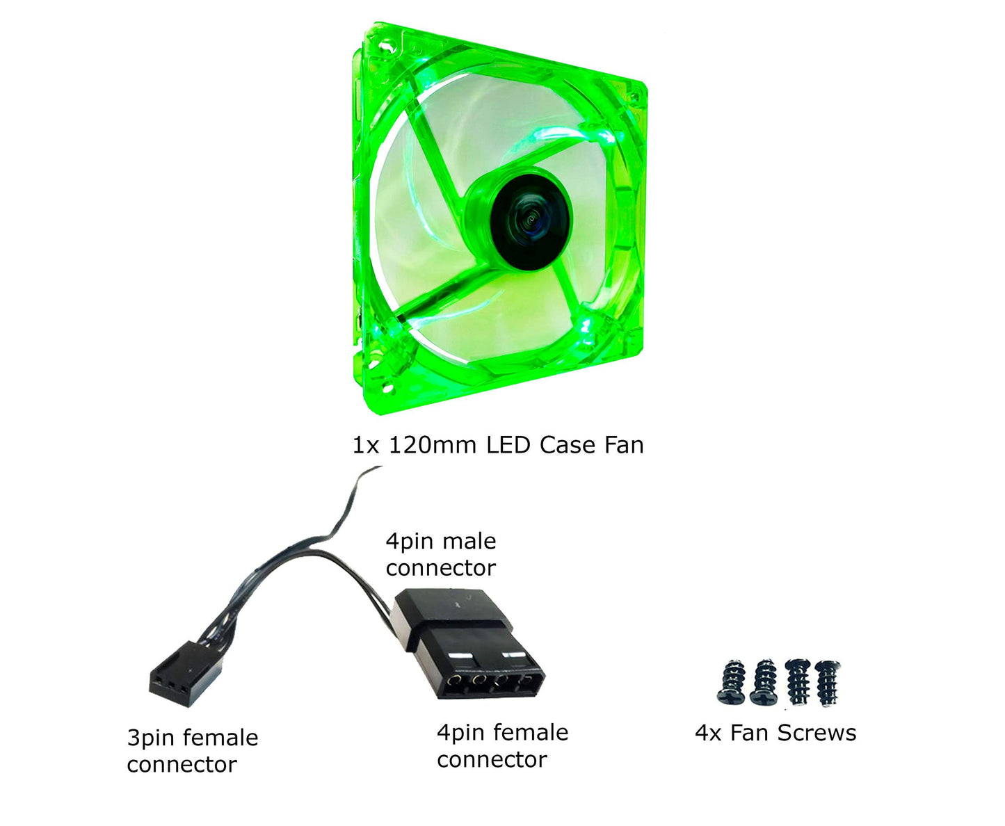 APEVIA CF12SL-UGN 120mm 4pin Molex + 3pin Motherboard Silent Green LED Case Fan