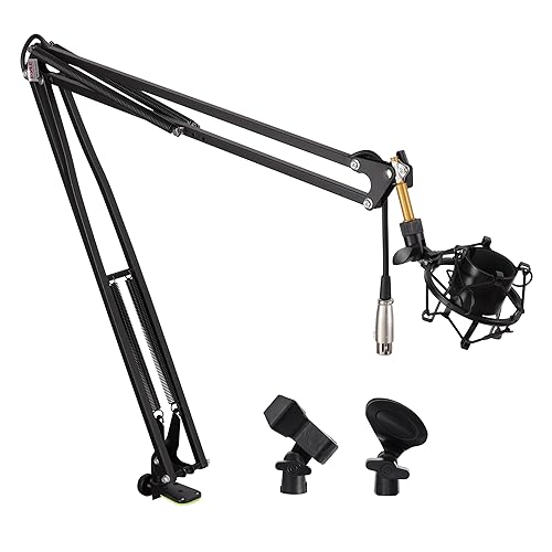 Pyle Suspension Mic Boom Stand Pro - Scissor Spring Arm Microphone Stand with Shock Mount, Adjustable Tilt & Extension, Perfect for Podcasts